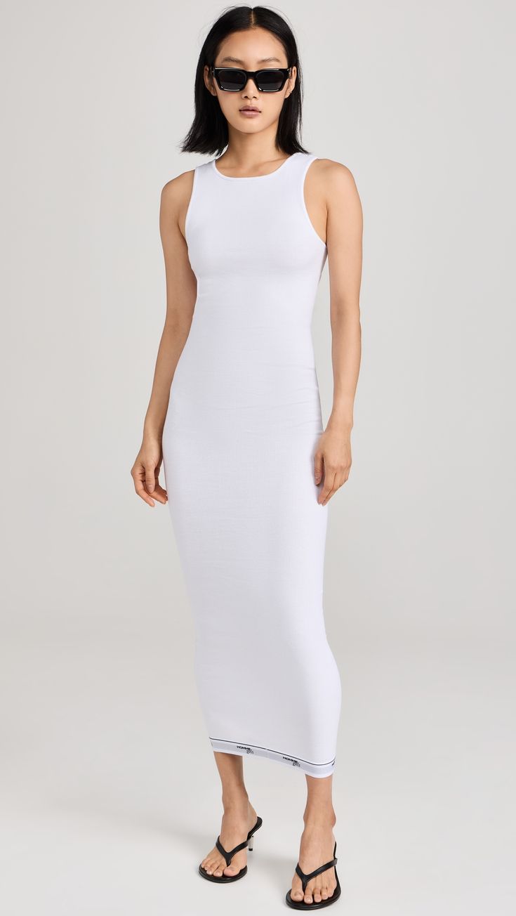 HOMMEGIRLS Rib Tank Maxi Dress | Shopbop White Sleeveless Tank Top With Ribbed Neckline, Ribbed Bodycon Tank Top, White Ribbed High Stretch Tank Top, White High Stretch Ribbed Tank Top, Ribbed Bodycon Sleeveless Tank Top, White Sleeveless Elastane Tank Top, White Fitted High Neck Tank Top, White High Neck Stretch Tank Top, Tank Dresses