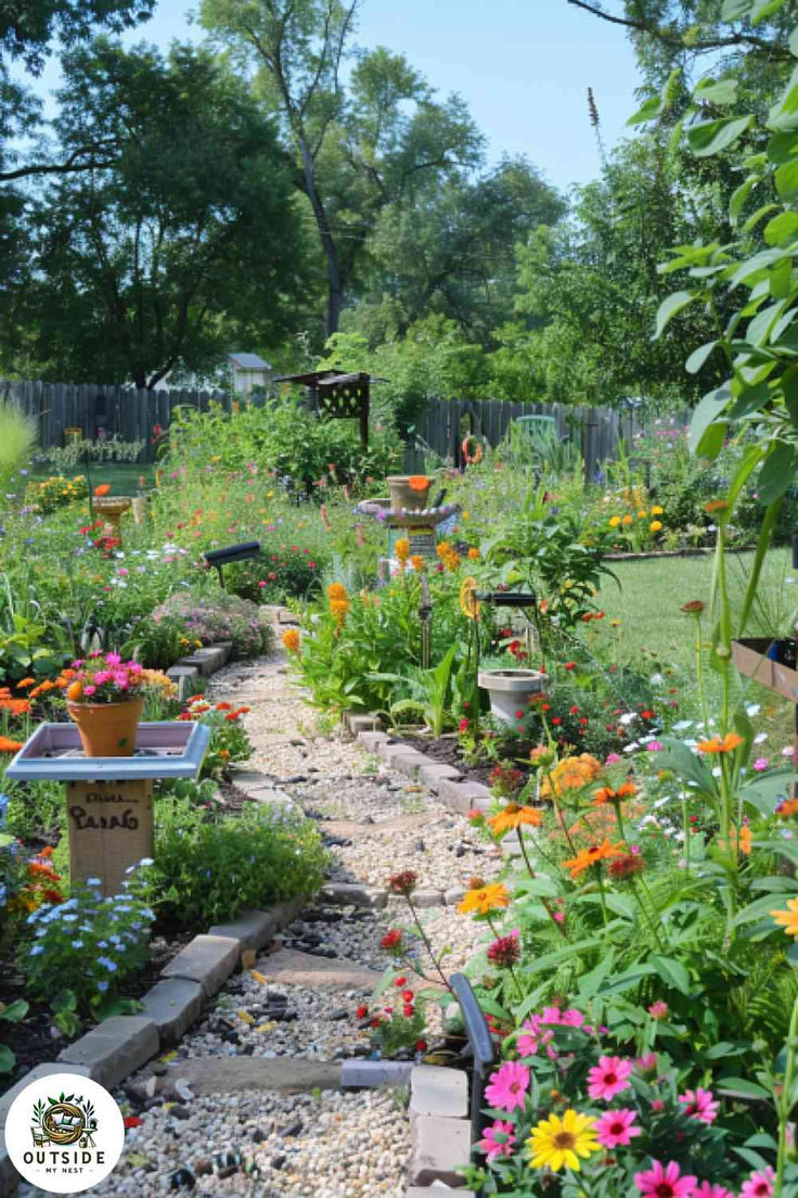 a garden filled with lots of different types of flowers