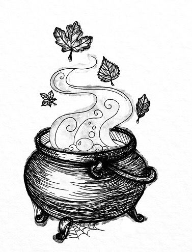 an ink drawing of a pot with leaves on it and the letter s in the middle