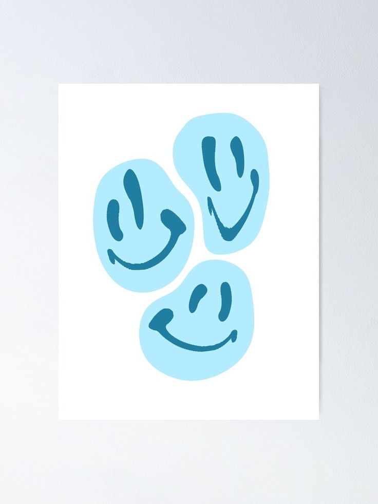 three blue smiley faces with different expressions poster