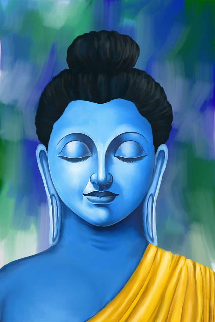 a painting of a blue buddha with his eyes closed