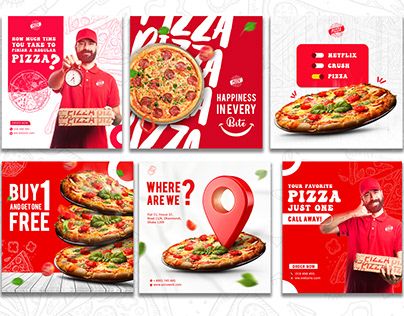 pizza adverts with different types of pizza