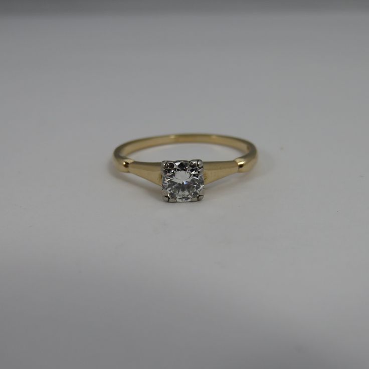 Estate vintage wedding engagement ring. 14k yellow gold. clean white 1/2 carat transition diamond. g color. clean quality stone vs1. looks good. 1.9 grams. will come with quality ring box. hallmarked with designer. Antique Yellow Gold Wedding Ring Stamped 14k, Classic 14k Stamped Rings For Marriage, Classic 14k Gold Marriage Rings, Classic 14k White Gold Wedding Band, Classic Yellow Gold Engraved Anniversary Ring, Classic 14k Gold Rings For Marriage, Antique Yellow Gold Diamond Cut Ring, Classic Engraved Ring With Single Diamond, Classic White Gold 14k Wedding Ring