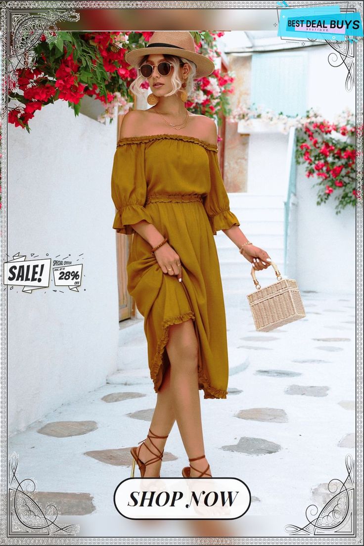 Frilled Off-shoulder Flounce Sleeve Dress Chic Off-shoulder Midi Dress For Fall, Chic Cold Shoulder Off-shoulder Dress For Fall, Chic Off Shoulder Cold Shoulder Dress For Fall, Chic Cold Shoulder Off Shoulder Dress For Fall, Chic Cold Shoulder Dresses For Fall, Chic Cold Shoulder Fall Dresses, Chic Fall Cold Shoulder Dress, Cold Shoulder Dresses For Date Night In Fall, Spring Off-shoulder Maxi Dress