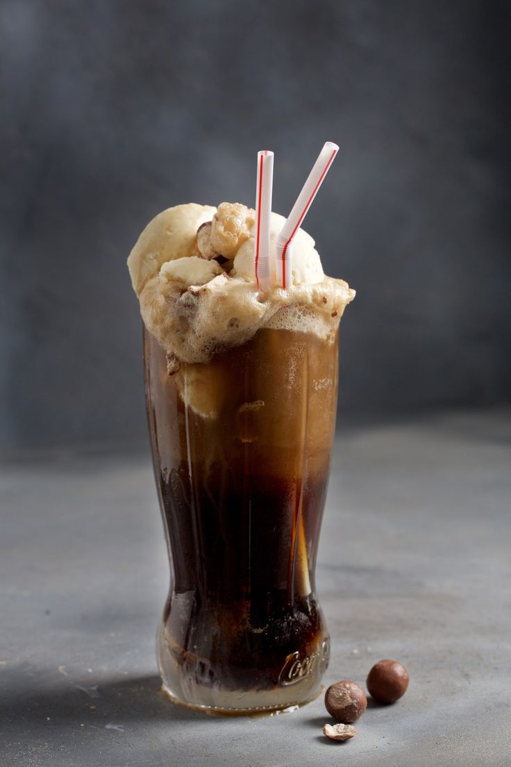 an iced coffee with ice cream and nuts