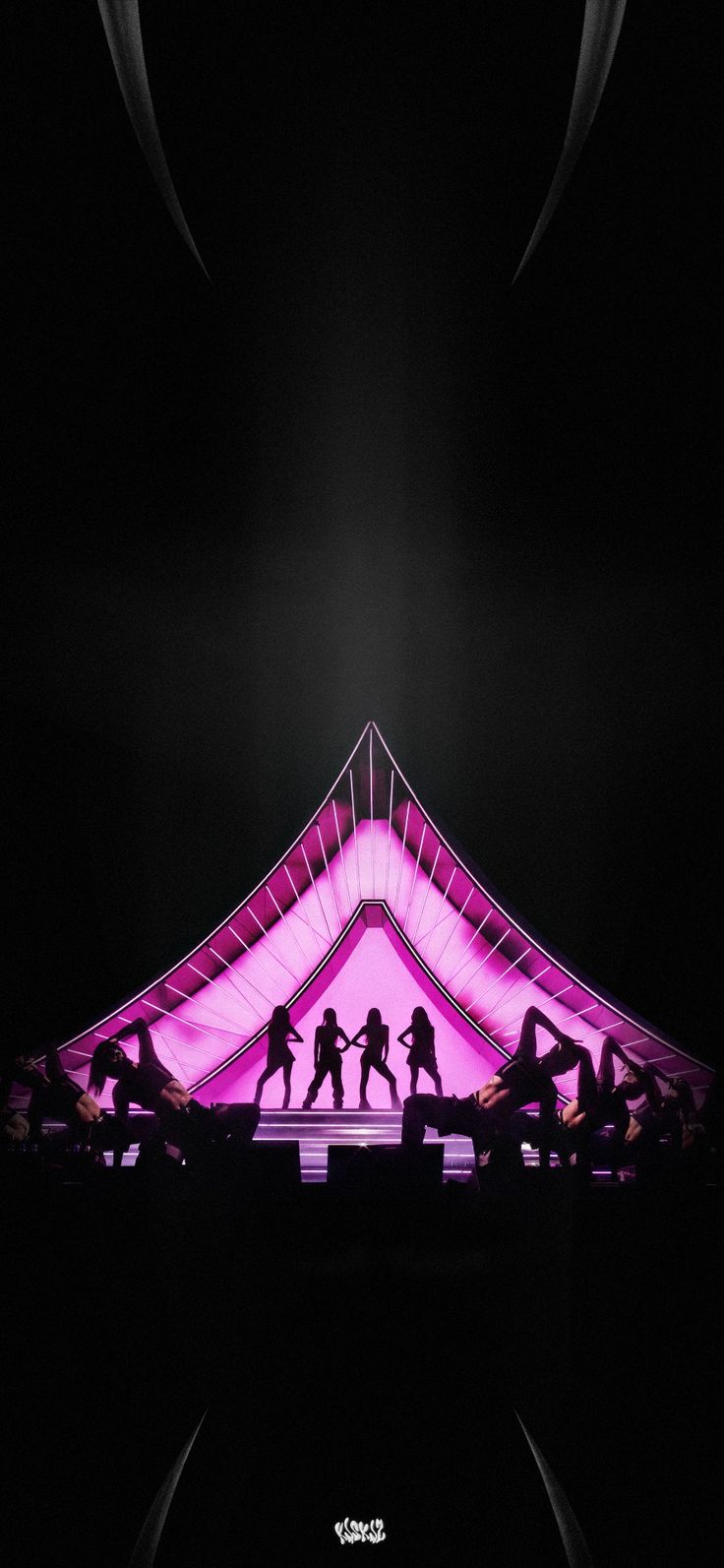 the silhouettes of people are dancing on stage