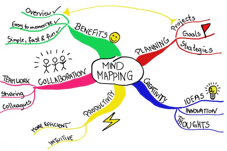 a mind map is shown with many different things in the area and colors on it