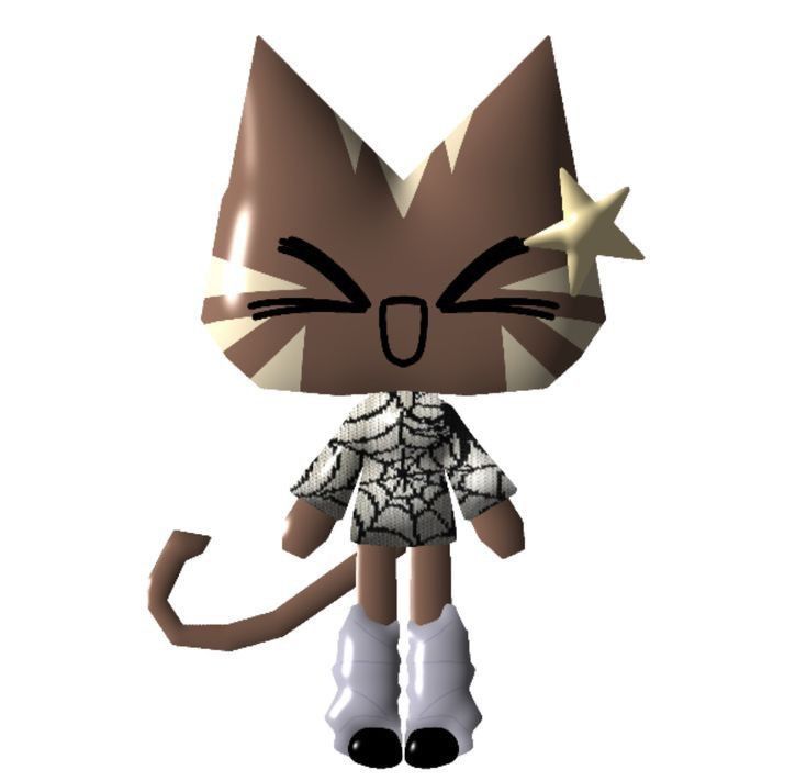 an animated cat wearing white boots and a black shirt with gold stars on it's head