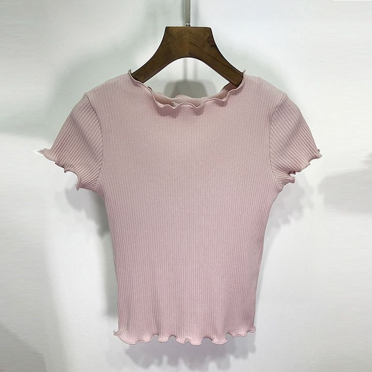 FREE SHIPPING T-Shirt Knitted JKP1356 Casual Ribbed T-shirt For Spring, Casual Stretch Knit T-shirt, Spring V-neck Knit T-shirt, Spring Knit V-neck T-shirt, Pink Short Sleeve Knit Tops, Pink Knit Top With Short Sleeves, Pink Knit Tops With Short Sleeves, Pink Knit Short Sleeve Tops, Pink Short Sleeve Cotton Knit Top