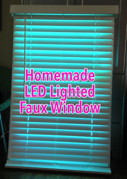 a window with the words homemade led lighted faux window in pink and blue letters on it