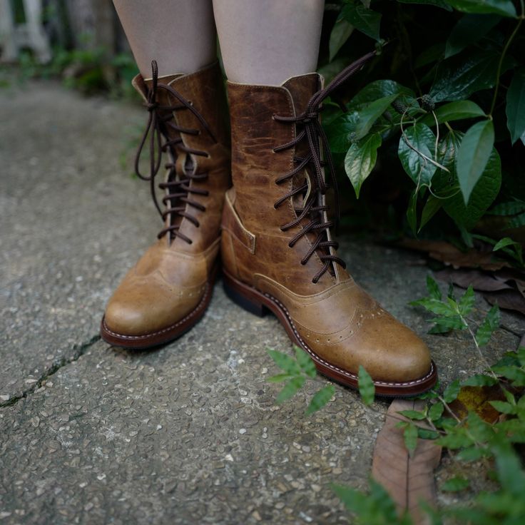 One of our bestsellers, the Light Brown Victorian Lace Up Boots with Brogue Pattern are handcrafted down to the sole using the goodyear welt construction method. Special attention and care is taken when making the classic, but forever modern, brogue design. The lace up feature allows a variety of way to wear your ladies lace up brogues! HIGHLY recommended to order 1/2 small than your normal shoe size. Free exchanges - you send us your Brogues and we'll send you the size you need no charge Can be Light Brown Ankle Boots, Handmade Leather Boots, Victorian Boots, Victorian Lace, Most Comfortable Shoes, Comfortable Boots, Brown Ankle Boots, Lace Up Ankle Boots, Brown Leather Boots