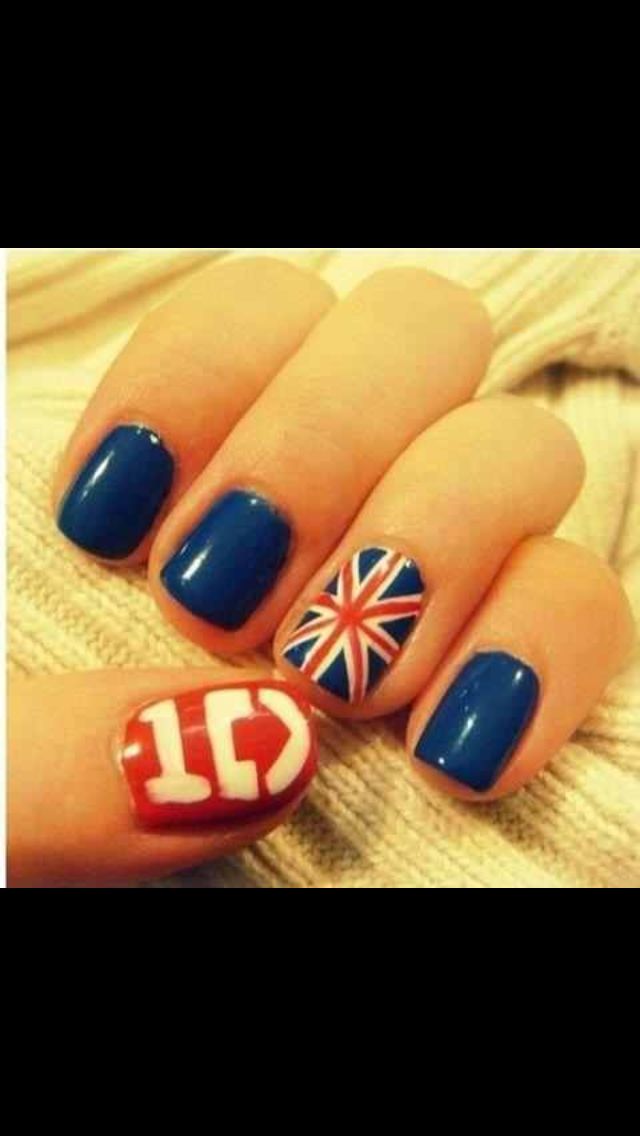 One direction nails- i'd have to do irish flag and colors on the other hand for niall England Nails, Union Jack Nails, One Direction Nails, Spa Interior, Cute Nail Designs, Chic Nails, Easy Nail Art, Union Jack, Mani Pedi