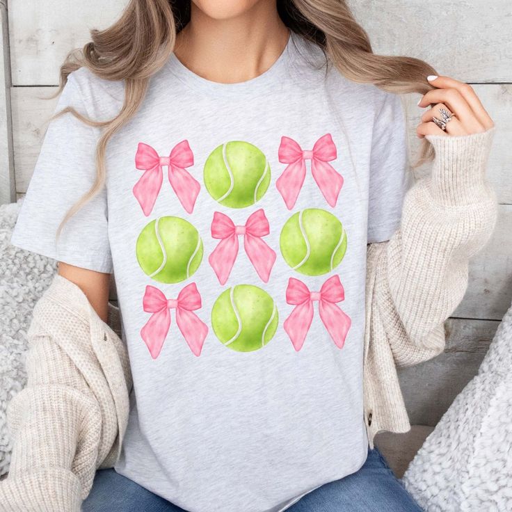 Tennis And Bows Collage Tee - Limeberry Designs Sporty Tops With Sublimation Print For Spring, Spring Workout T-shirt With Graphic Print, Green Workout T-shirt For Spring, Graphic Tee T-shirt For Spring Workout, Match Day, Wardrobe Design, Like A Pro, Unisex Style, Ice Blue