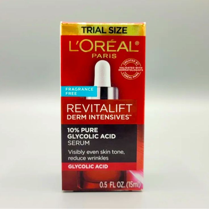 Loreal Paris Revitalift Derm Intensives Glycolic Acid Trial Size 0.5 Fl Oz. This Formula Is Balanced With Aloe To Soothe Skin For Daily Use. L’oreal Paris Revitalift Derm Intensives 10% Pure Glycolic Acid Dark Spot Corrector Face Serum Is Validated In Partnership With Dermatologists. This Lightweight Facial Serum Absorbs Quickly With No Tacky Feel Or Leftover Residue To Reduce Dark Spots And Wrinkles For More Even, Younger-Looking Skin. When Using This Fragrance-Free Face Serum, Immediately Your Glycolic Acid Serum, Vitamin C Face Serum, Face Balm, Dark Spot Corrector, Eye Anti Aging, Night Serum, Hyaluronic Acid Serum, Hydrating Serum, Skin Care Serum