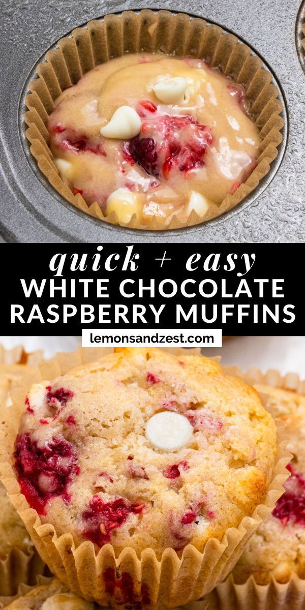 white chocolate raspberry muffins in a muffin tin