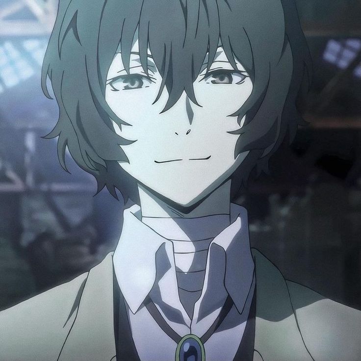 an anime character with black hair and blue eyes wearing a white collared shirt and tie