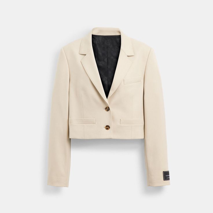 This classic single-breasted blazer gets a cropped update that’s perfect for workdays and weekends. The Signature-lined silhouette features slip pockets and is finished with our Coach tailored label at the sleeve for a heritage touch. | Coach Cropped Blazer - Women's Size Small - Khaki Classic Blazers For Women, Navy Blazers, Khaki Blazer, Summer Blazer, Womens Khakis, Crop Blazer, Classic Blazer, Cropped Blazer, Breasted Blazer