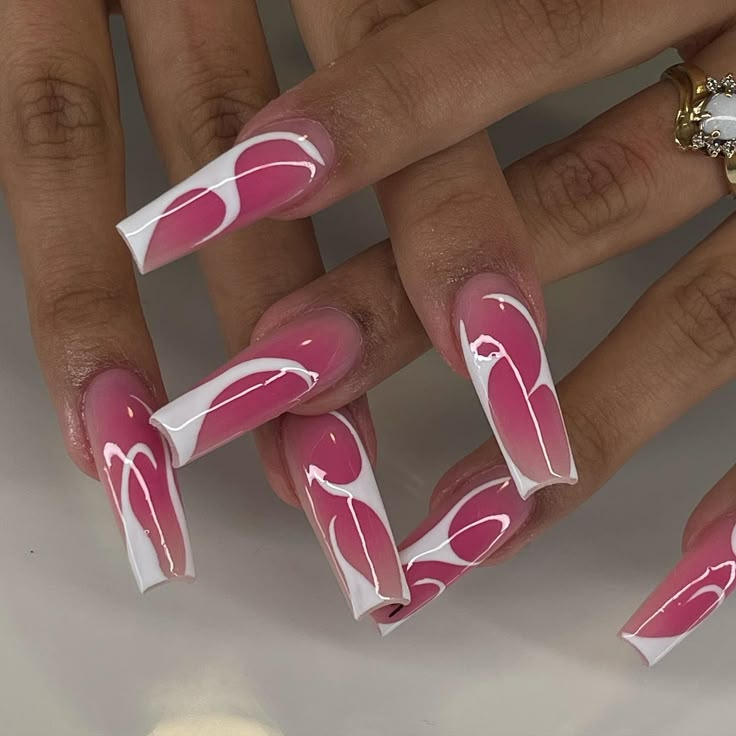 Pink And White With Design Nails, Air Brush Nail Design, Nail Airbrush Designs, Baby Pink Nail Art, Baby Pink Nails Ideas, Short Airbrush Nail Designs, Baby Pink Nails With Design, Air Brush Nail, Nails Airbrush