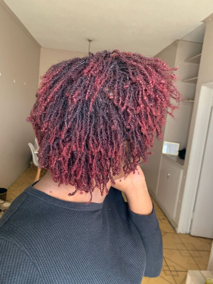 8 months in. Red Hair Dark Red Microlocs, Red Microlocs, Loc Colors, Micro Locs, Sister Locs, Sisterlocks, Hair Colours, Locs Hairstyles, Red Colour