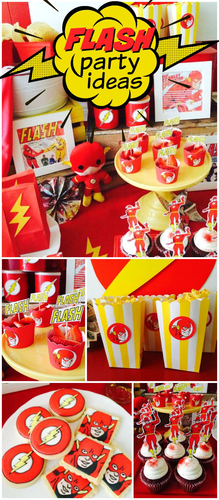 a red and yellow birthday party with cupcakes