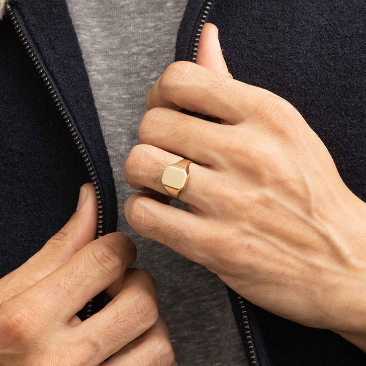 #All Inspired by Signet Rings of Royalty Past, our Duke Signet Ring, embodies strength, tradition and modernity all in one. Crafted with solid gold and featuring a comfort fit design, its an everyday piece he'll never want to take off. The Finer Points: #YellowGold-10kSolidGold-7 #YellowGold-10kSolidGold-8 #YellowGold-10kSolidGold-9 #YellowGold-10kSolidGold-10 10k Solid Yellow Gold Comfort Fit Design 2.6 Grams Solid Gold Crafted in Istanbul, Turkey #YellowGold-14kSolidGold-7 #YellowGold-14kSolid Mens Gold Signet Wedding Ring, Sapphire Signet Ring Men, Men Rings Aesthetic Gold, Wedding Ring For Men Gold, Men Signet Ring Gold, Man Ring Design Gold, Mens Signet Wedding Ring, Gold Signet Ring Mens, Men Rings Gold