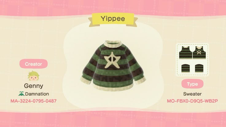 an animal crossing character's clothing is shown in this screenshot