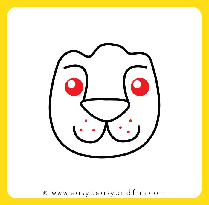 a drawing of a dog's face with red eyes and a yellow frame around it