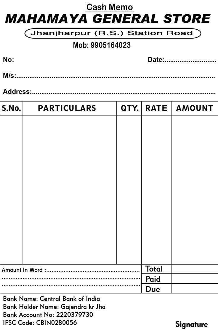 an invoice form with the words mahana general store on it