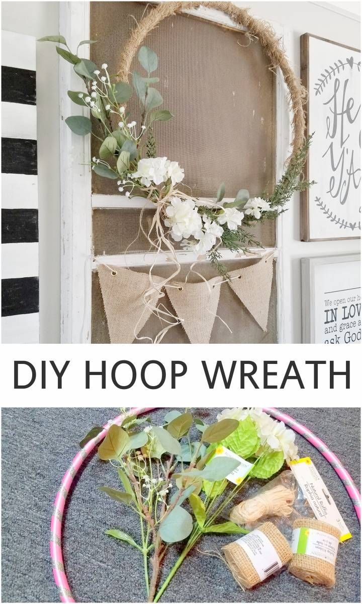 three different pictures with the words diy hoop wreath