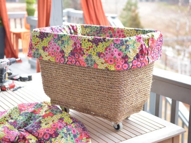 a basket sitting on top of a wooden table