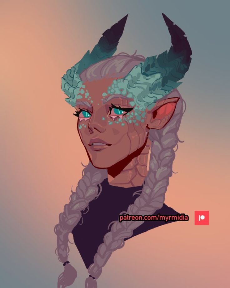 a digital painting of a woman with horns on her head