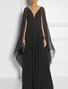 Elegant Black Evening Dress With Sweep Train, Sleeveless Black Chiffon Evening Dress, Black Sleeveless Chiffon Evening Dress, Black Chiffon Evening Dress For Wedding, Black Chiffon V-neck Evening Dress, Black Chiffon Wedding Evening Dress, Formal Black Chiffon Dress, Black V-neck Evening Dress With Sweep Train, Black Chiffon Dress With Sweep Train