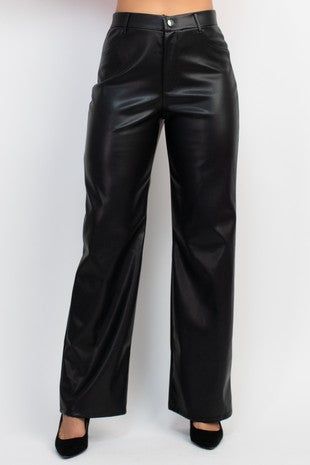 high waist wide leg faux leather pants Brand: Iris Style: IP9047 Fabric: 60% polyurethane40% polyester Details: Trendy Solid Color Polyurethane Pants, Fall Wide Leg Faux Leather Pants, Faux Leather Wide Leg Pants For Fall, Sleek Wide Leg Leather Pants For Spring, Faux Leather Wide Leg Pants For Work, Trendy Workwear Pants In Polyurethane, Chic Straight Leg Faux Leather Pants, Chic Wide-leg Faux Leather Pants, High Waist Polyurethane Leather Pants For Work