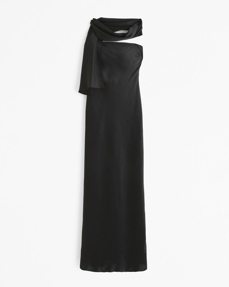 Women's Strapless Scarf Maxi Dress | Women's Dresses & Jumpsuits | Abercrombie.com Black Dress With Scarf, Dress With Scarf, Slip Maxi Dress, Active Swimwear, Swimwear Suits, Satin Scarf, Black Tie Dress, Fashion Wishlist, Party Looks