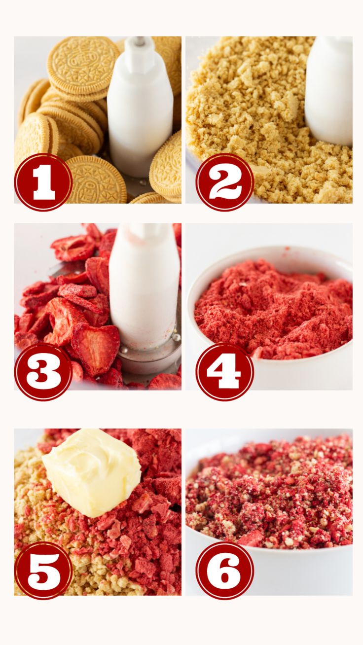 the steps to making red velvet cookies are shown in four different pictures, including milk and other ingredients