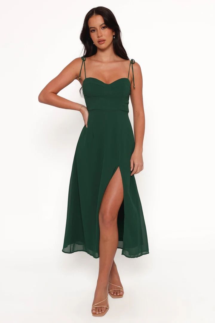 Meg Dress - Emerald - Petal & Pup USA Summer Midi Dress With Sweetheart Neckline And Straps, Strappy Midi Dress For Brunch, Midi Dress With Adjustable Straps For Brunch, Bridesmaid Midi Dress With Tie Back And Fitted Bodice, Fitted Bodice Sundress With Spaghetti Straps, Midi-length Suspender Dress With Adjustable Straps For Brunch, Green Midi Dress With Adjustable Straps, Summer Midi Maxi Dress With Corset Back, Brunch Sundress With Sweetheart Neckline