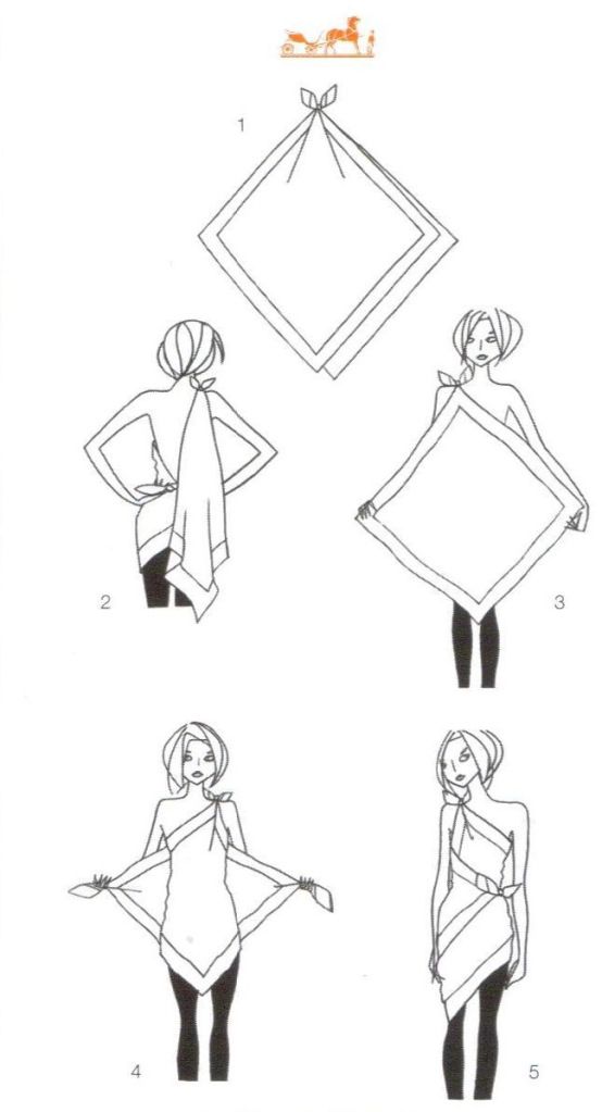 the instructions for how to tie a scarf around your neck and waist, from an instruction manual