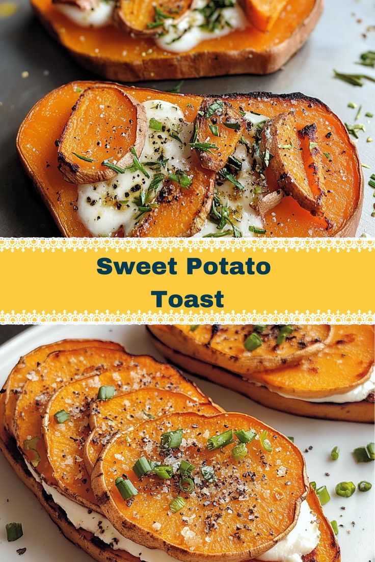 sweet potato toast with cream cheese and herbs