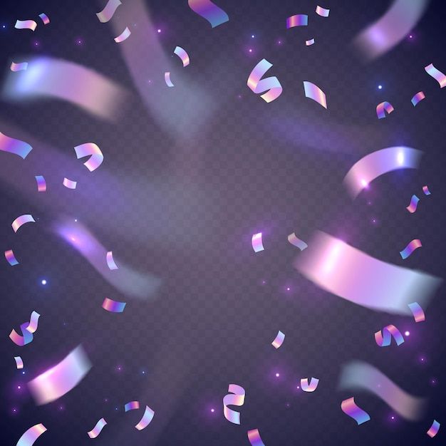 shiny streamers and confetti on a dark background with transparent edges, eps file