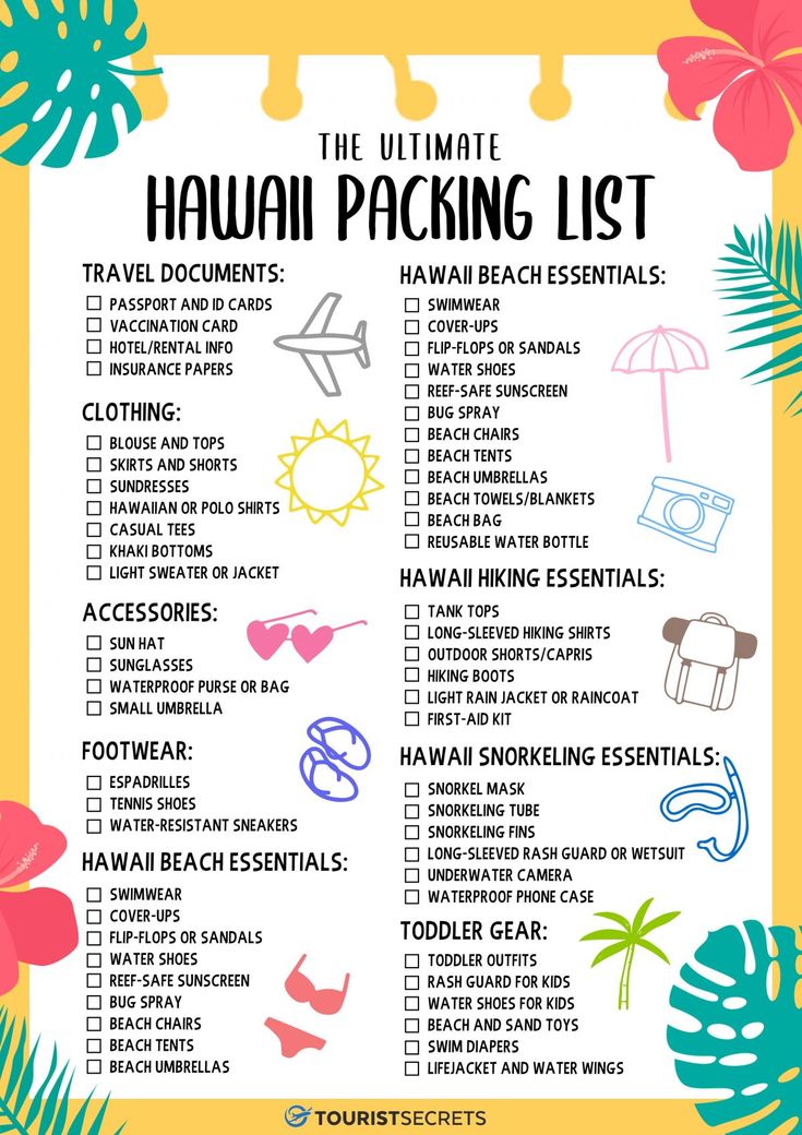 the ultimate hawaiian packing list for families to pack into their car or van with this printable checklist