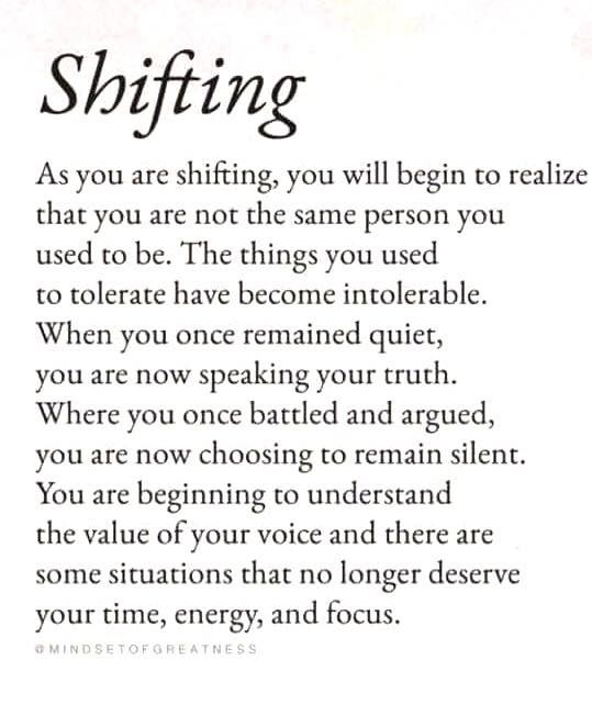 a poem written in black and white with the words, shifting as you are sitting, you will begin to relize that you are not the same person you used to be