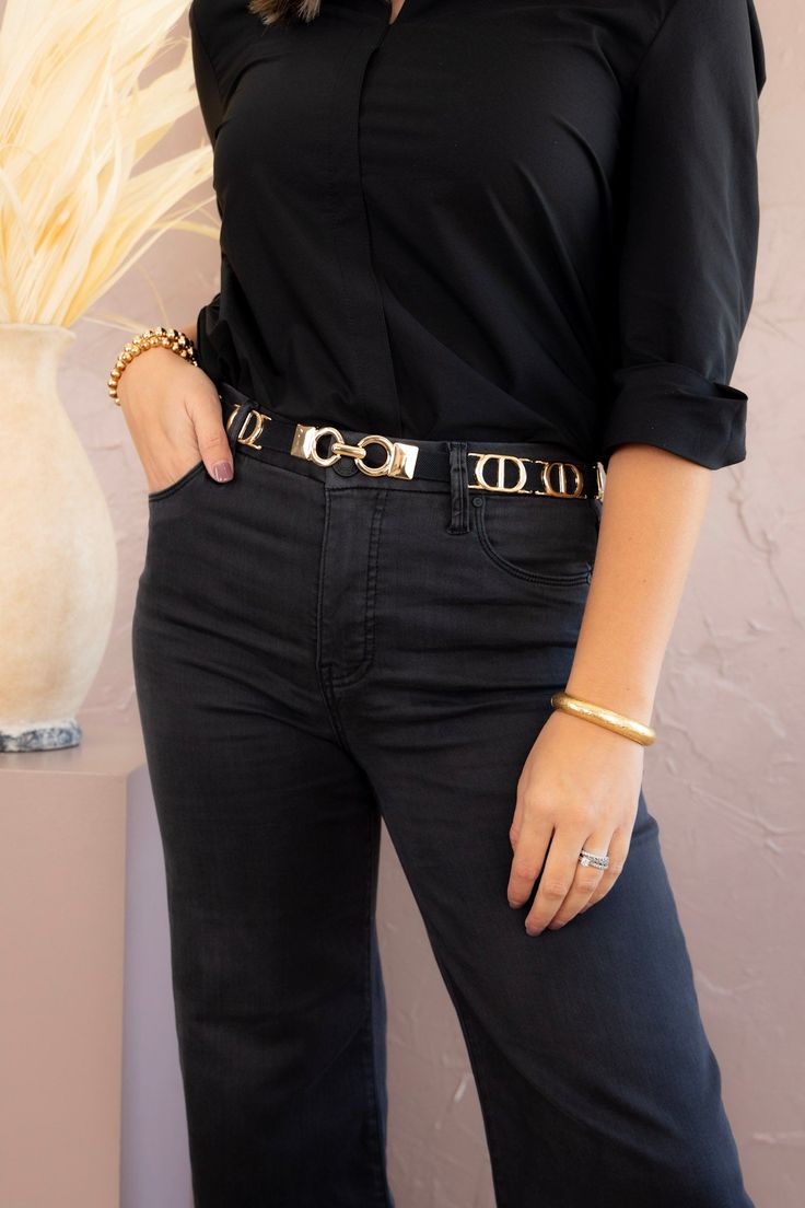 Introducing the Receive The Love Belt in Gold. This stretch belt features elegant gold detailing and a hook buckle for a luxurious look. Upgrade your outfit with this sleek and versatile accessory. Length: 28" (Very Stretchy) Stretch Belt, A Hook, Gold Details, Black Belt, Suspenders, Final Sale, Sleek, Buckle, Boutique