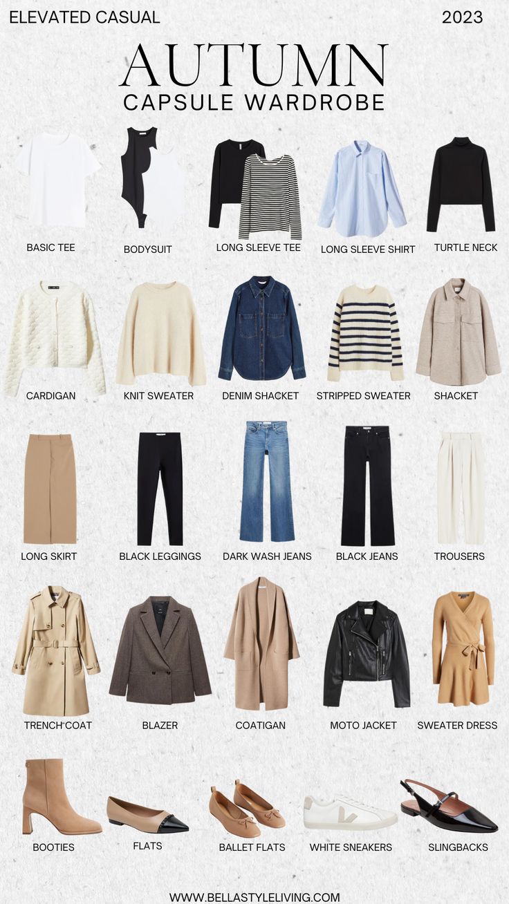 fall capsule wardrobe 2023 Neutral Capsule Wardrobe Fall, Fall Clothing Essentials List, Fall Outfits Women Professional, Classic Fall Style Minimal Chic, Autumn Work Capsule Wardrobe, Simple Fall Capsule Wardrobe, Staple Fall Wardrobe Pieces 2023, Fall Clothing Capsule, Autumn Staple Wardrobe