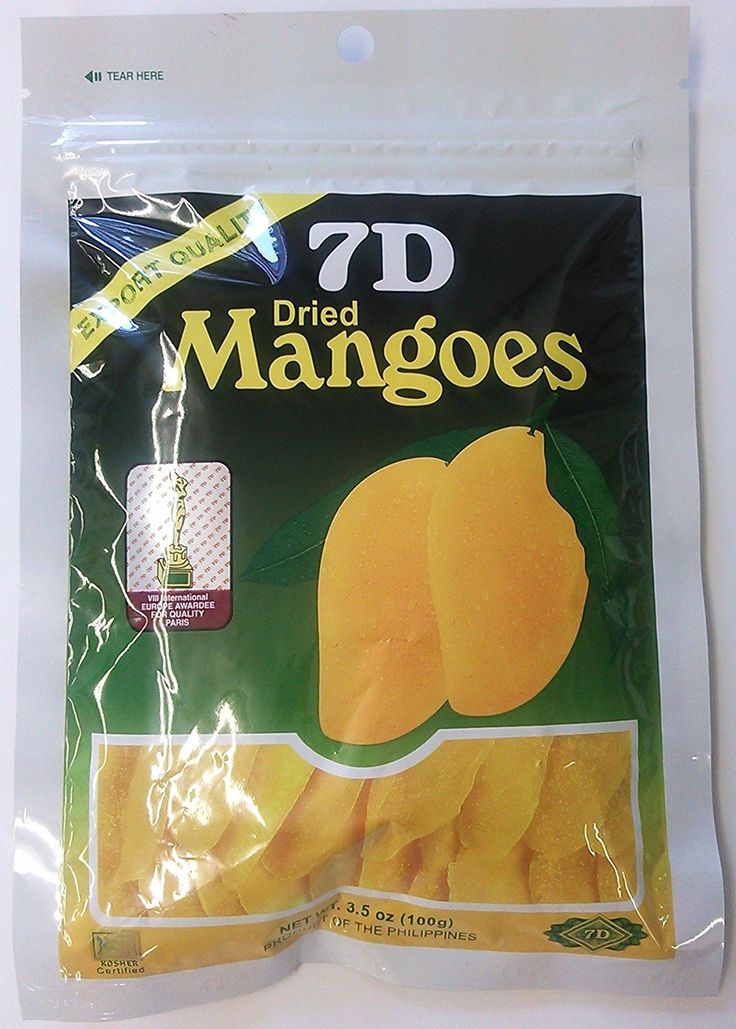 a bag of dried mangoes sitting on top of a table