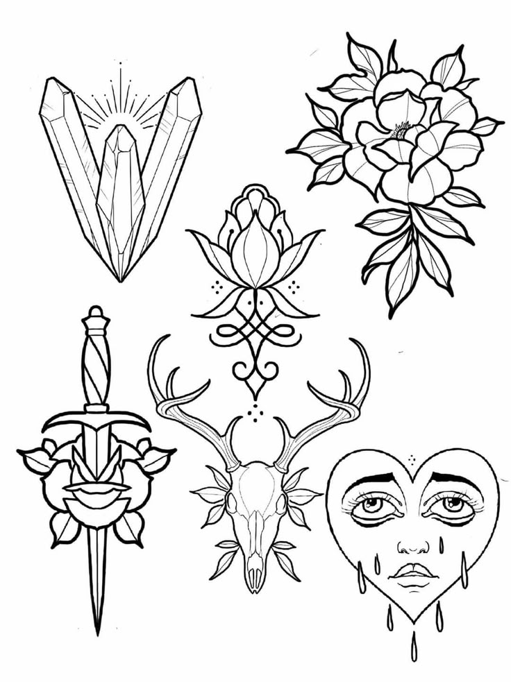 the different tattoos are drawn in black and white