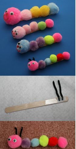 three different types of crafts for kids to make with yarn and felt caterpillars