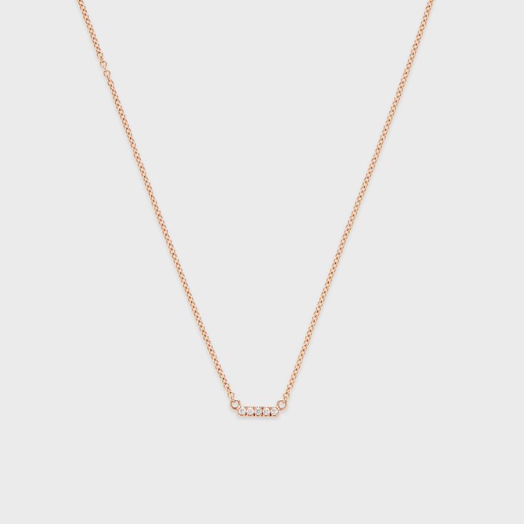 A delicate and modern piece that pairs well with any style! G-H color, SI clarity, 0.03ctw Adjustable chain length 14k Rose Gold Diamond Necklace With Adjustable Chain, Modern Rose Gold Diamond Necklace For Anniversary, Minimalist Rose Gold Jewelry For Formal Occasions, Minimalist Rose Gold Jewelry For Formal Events, Dainty Rose Gold Diamond Necklace With Accents, Minimalist Rose Gold Diamond Necklace As Gift, Minimalist Rose Gold Diamond Necklace Gift, Delicate Rose Gold Diamond Necklace With Single Cut Diamonds, Elegant 14k Gold Diamond Necklace With Delicate Chain