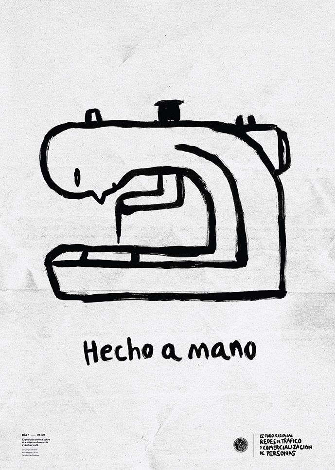 a drawing of a sewing machine with the words hecho a mano on it