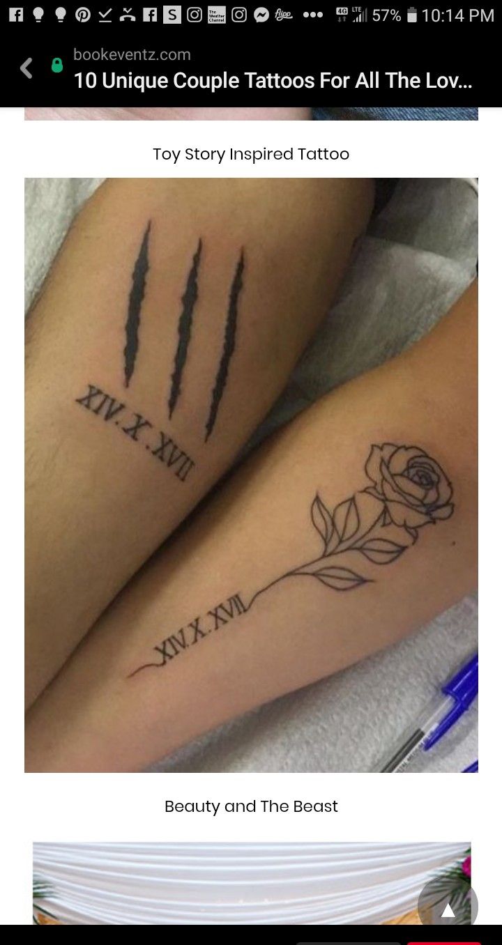 two tattoos that are on the same person's legs and one has an arrow