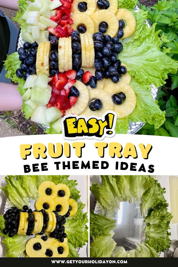 an easy fruit tray is made with lettuce, blueberries and other fruits